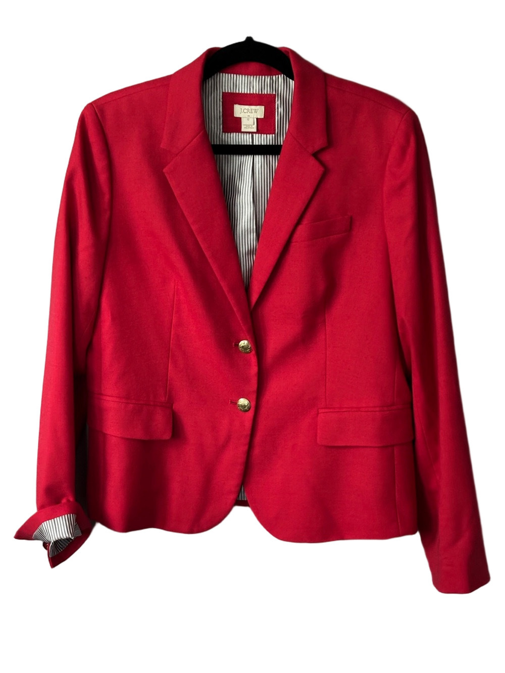 J.Crew Schoolboy Blazer Cherry Red Wool Blend Gold Crest Buttons Preppy size 12
